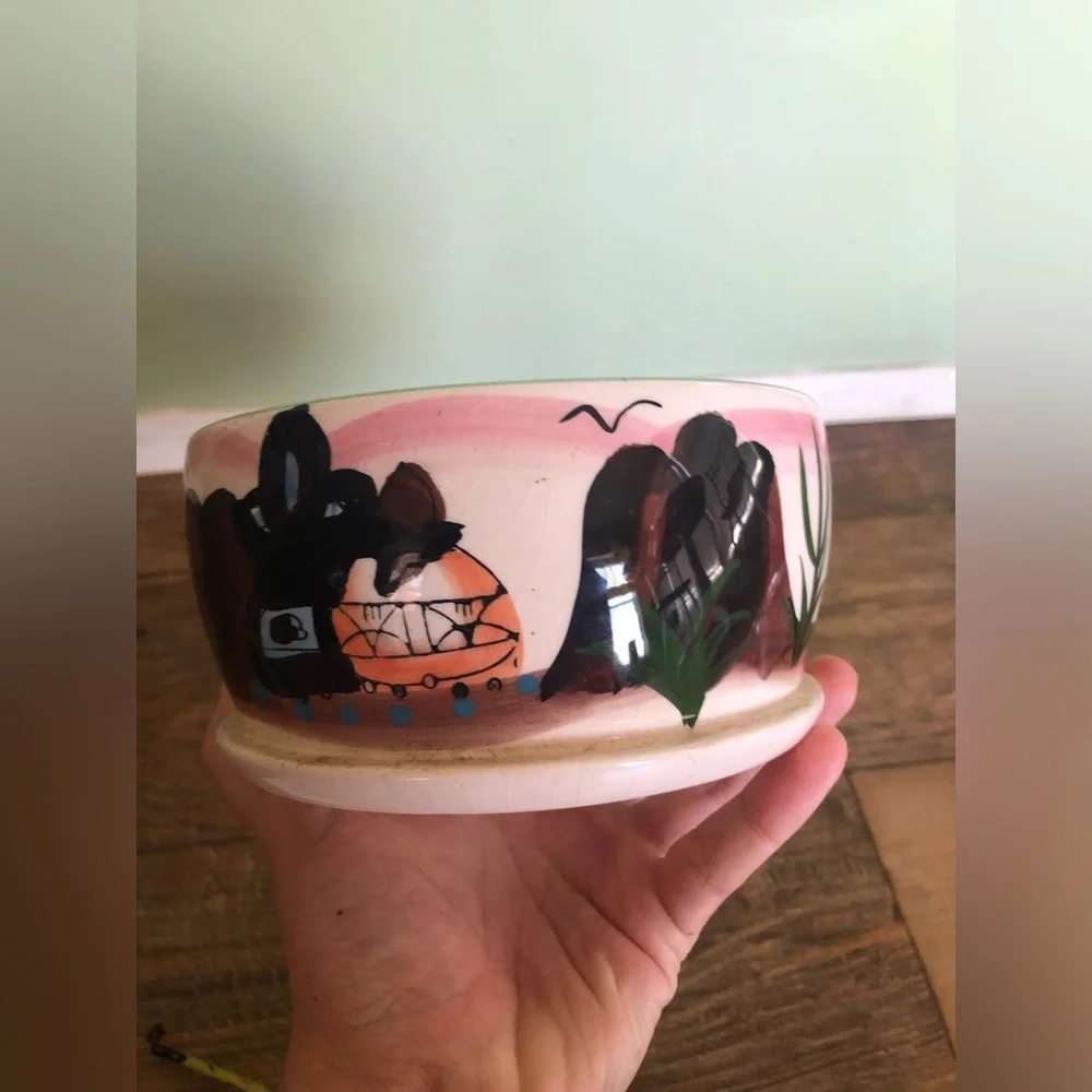 Vintage Hand Painted Southwest Style Cactus Ceramic Planter Pot 5.5 X 3” Aztec